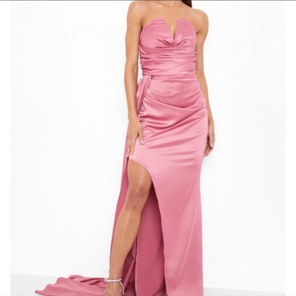 BANDEAU DRAPED SIDE SPLIT MAXI DRESS